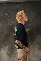 Stussy x NEXUS7- "Multiple Technix" Skull & Crossbones Tee 聯名款 螢光骷髏塗鴉短T