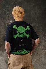 Stussy x NEXUS7- "Multiple Technix" Skull & Crossbones Tee 聯名款 螢光骷髏塗鴉短T