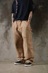 2000s Vintage Carhartt B136 Thrashed Double Knee Pants 卡哈特經典卡其重度破壞做舊黃銅扣工作褲 墨西哥產