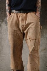 2000s Vintage Carhartt B136 Thrashed Double Knee Pants 卡哈特經典卡其重度破壞做舊黃銅扣工作褲 墨西哥產