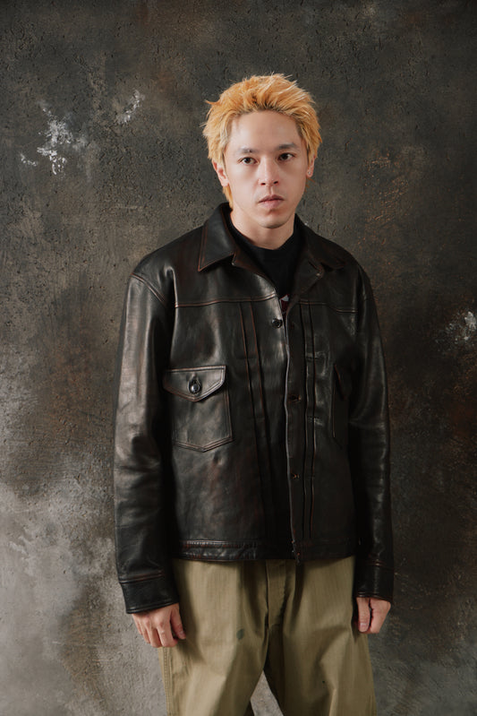 OLD JOE - PATINA HORSE-HIDE JEAN JACKET Made in Japan 經典二代牛仔夾克版型 手工舊化茶芯馬皮皮衣