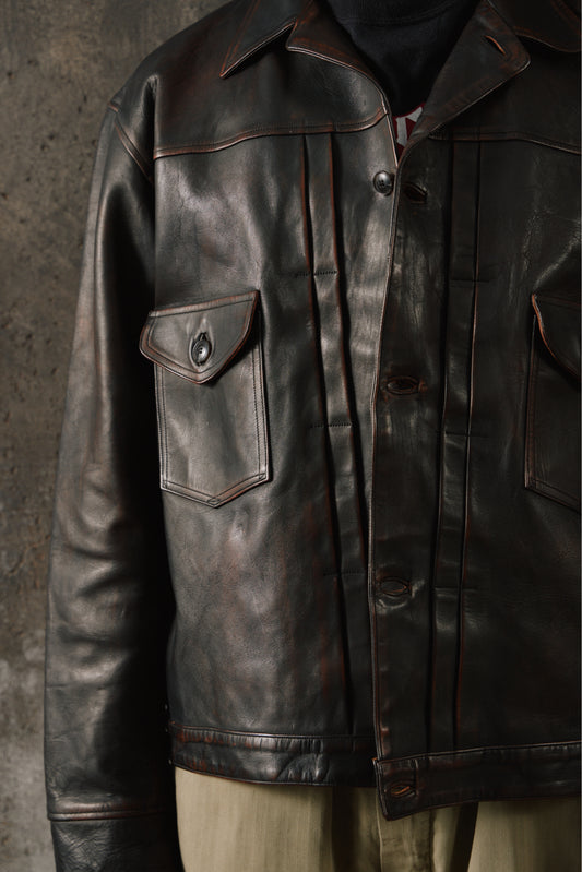 OLD JOE - PATINA HORSE-HIDE JEAN JACKET Made in Japan 經典二代牛仔夾克版型 手工舊化茶芯馬皮皮衣