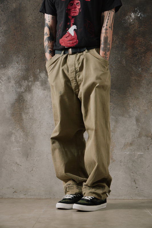 Rebuilt WW2 US Army M-43 HBT One-Piece Suit Remade Pants 美軍 M-43 魚骨紋連身服改裝軍褲