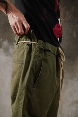 2003s Y's Yohji Yamamoto Military Drawstring Trousers YJ-P29-045 山本耀司 軍綠粗麻抽繩野戰長褲