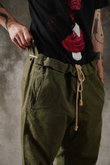 2003s Y's Yohji Yamamoto Military Drawstring Trousers YJ-P29-045 山本耀司 軍綠粗麻抽繩野戰長褲