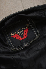 Vintage Euro Stars Leather Motorcycle Vest Style Orange Stripe 古著機車橙白條紋牛皮夾克