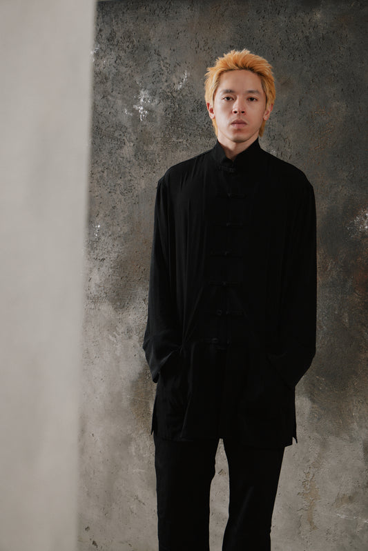 Ground Y Yohji Yamamoto CREPE DE CHINE SHAKA BUTTON STAND COLLAR SHIRT 山本耀司副線 三醋酸縐絲中式立領襯衫外套