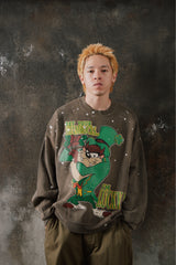 Modesty Industry Reworked Vintage 90s Looney Tunes Tasmanian Devil Splatter Sweatshirt 美國製 華納兄弟卡通酸洗潑墨做舊古著衛衣