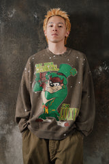 Modesty Industry Reworked Vintage 90s Looney Tunes Tasmanian Devil Splatter Sweatshirt 美國製 華納兄弟卡通酸洗潑墨做舊古著衛衣