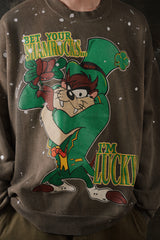 Modesty Industry Reworked Vintage 90s Looney Tunes Tasmanian Devil Splatter Sweatshirt 美國製 華納兄弟卡通酸洗潑墨做舊古著衛衣