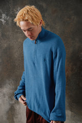 Polo Ralph Lauren Cotton Pique Quarter-Zip Sweater Blue 棉質半拉鍊立領針織衫