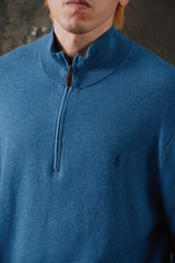 Polo Ralph Lauren Cotton Pique Quarter-Zip Sweater Blue 棉質半拉鍊立領針織衫