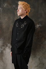 Ground Y Yohji Yamamoto Asymmetric Cutwork Embroidery Light Twill Shirt 山本耀司 不對稱鏤空花卉刺繡輕量斜紋布長版襯衫