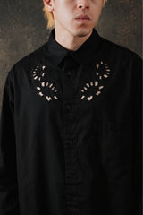 Ground Y Yohji Yamamoto Asymmetric Cutwork Embroidery Light Twill Shirt 山本耀司 不對稱鏤空花卉刺繡輕量斜紋布長版襯衫