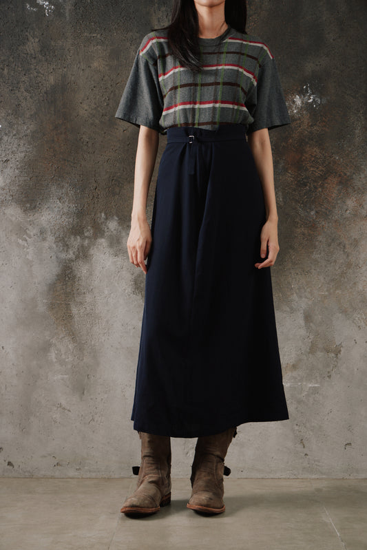 Y's Yohji Yamamoto Wool Belted Wrap Long Skirt 山本耀司支線 腰帶扣環不對稱過膝半身裙
