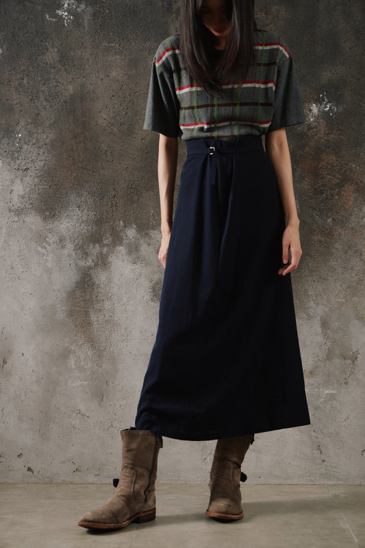 Y's Yohji Yamamoto Wool Belted Wrap Long Skirt 山本耀司支線 腰帶扣環不對稱過膝半身裙