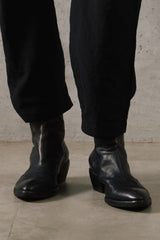 Vero Cuoio Black Washed Leather Back-Zip Ankle Western Cowboy Boots 後拉鏈手工水洗黑牛皮尖頭牛仔靴 意大利製
