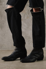 Vero Cuoio Black Washed Leather Back-Zip Ankle Western Cowboy Boots 後拉鏈手工水洗黑牛皮尖頭牛仔靴 意大利製