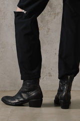 Vero Cuoio Black Washed Leather Back-Zip Ankle Western Cowboy Boots 後拉鏈手工水洗黑牛皮尖頭牛仔靴 意大利製
