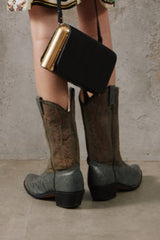 Texas Brand Vintage Two-Tone Leather Cowboy Boots 雙色皮革拼接麂皮火焰金屬鞋尖片西部牛仔男靴 美製