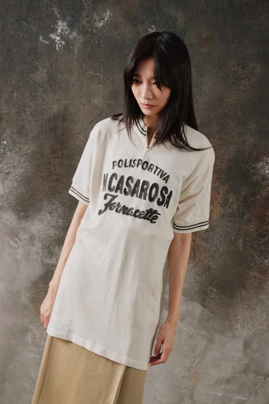 Vintage Style Off-White Graphic Half-Zip Cycling Jersey Top