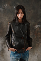 Rare 1940s French Vintage Asymmetrical Leather Jacket w/ DUN Ball-Chain Zippers 法國製斜襟水滴拉鍊古著拉鍊皮衣夾克