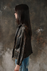 Rare 1940s French Vintage Asymmetrical Leather Jacket w/ DUN Ball-Chain Zippers 法國製斜襟水滴拉鍊古著拉鍊皮衣夾克