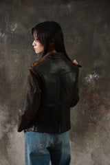 Rare 1940s French Vintage Asymmetrical Leather Jacket w/ DUN Ball-Chain Zippers 法國製斜襟水滴拉鍊古著拉鍊皮衣夾克