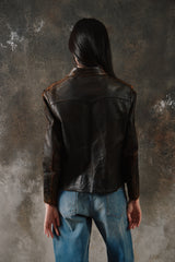 Rare 1940s French Vintage Asymmetrical Leather Jacket w/ DUN Ball-Chain Zippers 法國製斜襟水滴拉鍊古著拉鍊皮衣夾克