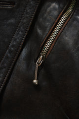Rare 1940s French Vintage Asymmetrical Leather Jacket w/ DUN Ball-Chain Zippers 法國製斜襟水滴拉鍊古著拉鍊皮衣夾克