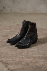 Vero Cuoio Black Washed Leather Back-Zip Ankle Western Cowboy Boots 後拉鏈手工水洗黑牛皮尖頭牛仔靴 意大利製