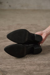 Vero Cuoio Black Washed Leather Back-Zip Ankle Western Cowboy Boots 後拉鏈手工水洗黑牛皮尖頭牛仔靴 意大利製