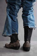 Black Python Skin Leather Cowboy Western Boots 黑蟒蛇蛇皮雕花牛仔西部靴