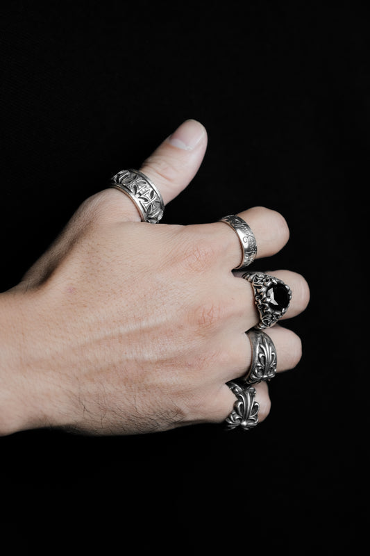 925 Sterling Gothic Silver Black Stone Ring 巴洛克風黑石戒指